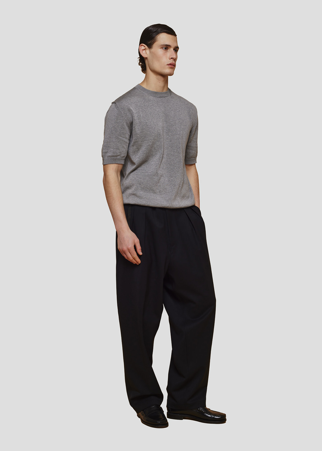 SEVEN GAUGE: PULLOVER GIROCOLLO IN COTONE LEGGERO M/C GRIGIO MELANGE