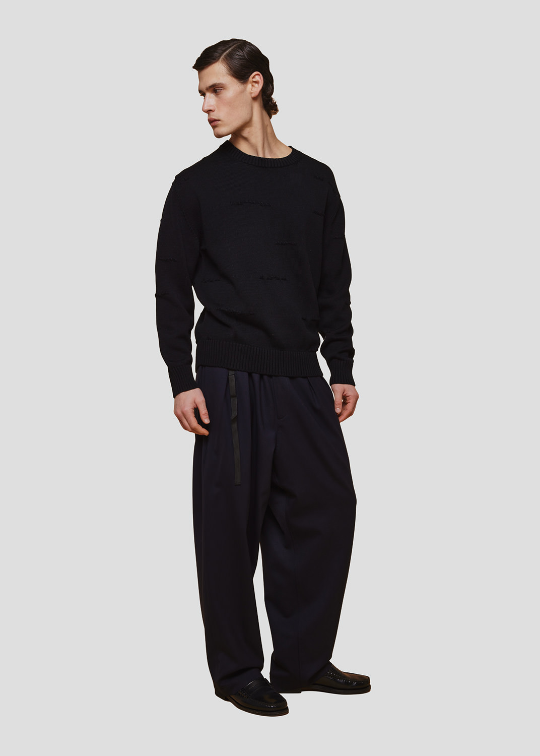 SEVEN GAUGE: PULLOVER GIROCOLLO JACQUARD A RIGHE NERO