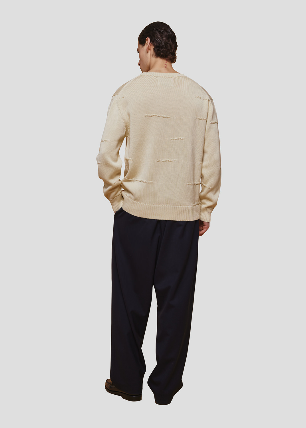 SEVEN GAUGE: PULLOVER GIROCOLLO JACQUARD A RIGHE PANNA