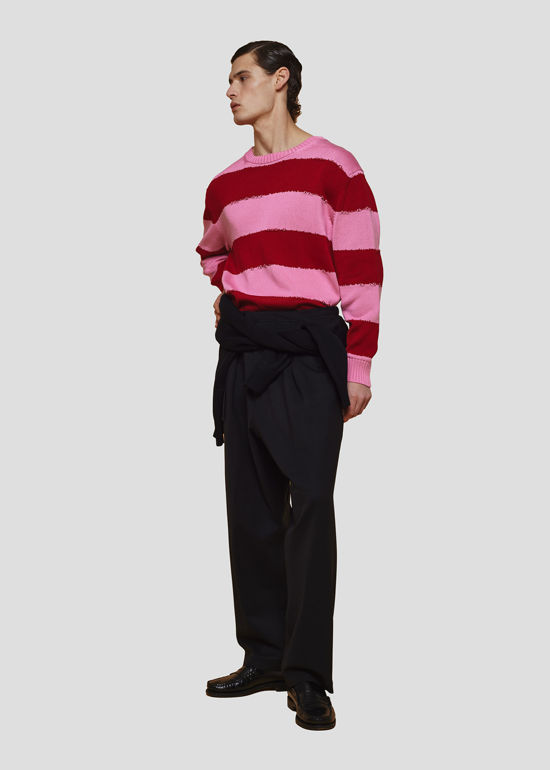 SEVEN GAUGE: PULLOVER GIROCOLLO JACQUARD A RIGHE ROSA/ROSSO