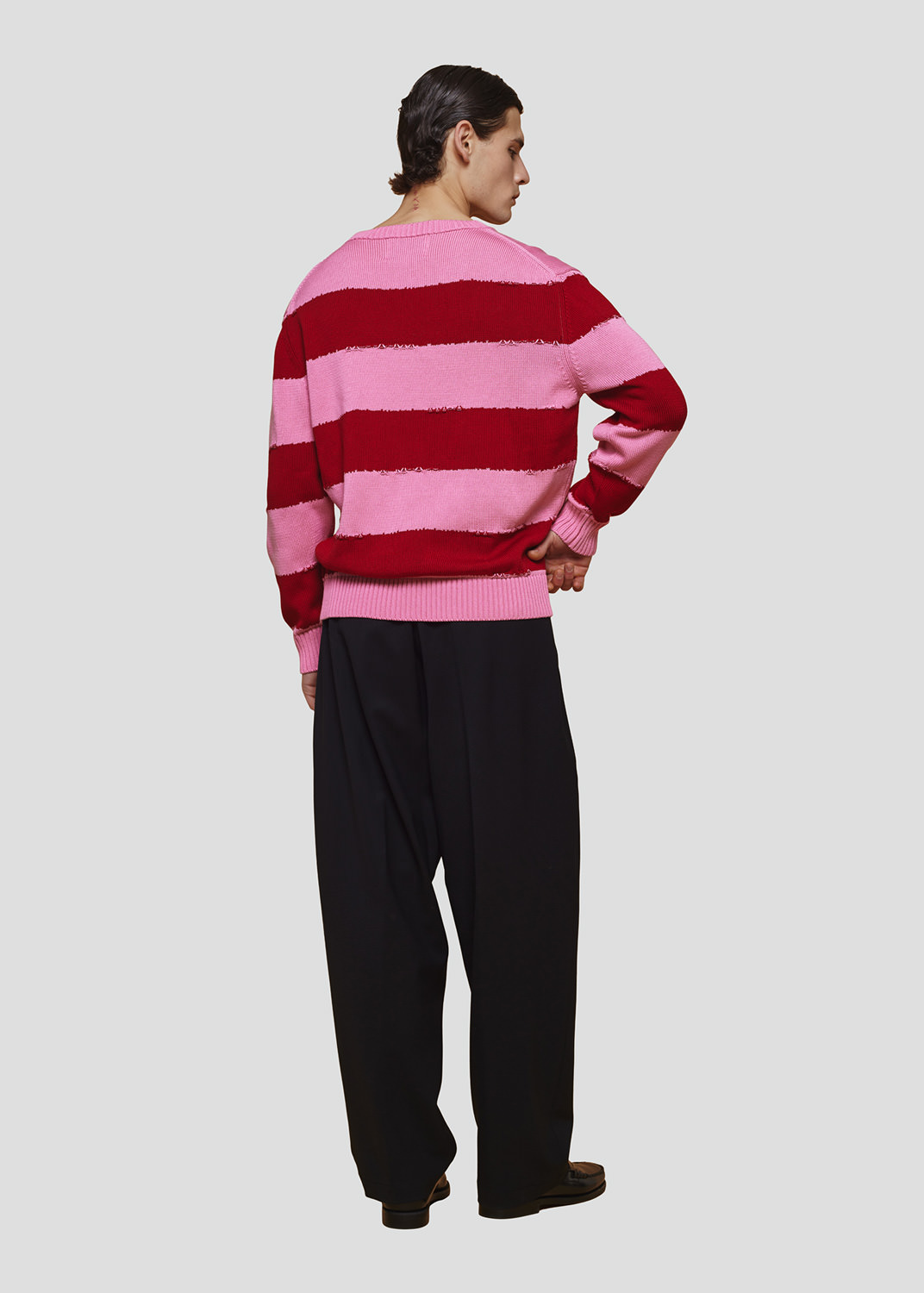 SEVEN GAUGE: PULLOVER GIROCOLLO JACQUARD A RIGHE ROSA/ROSSO