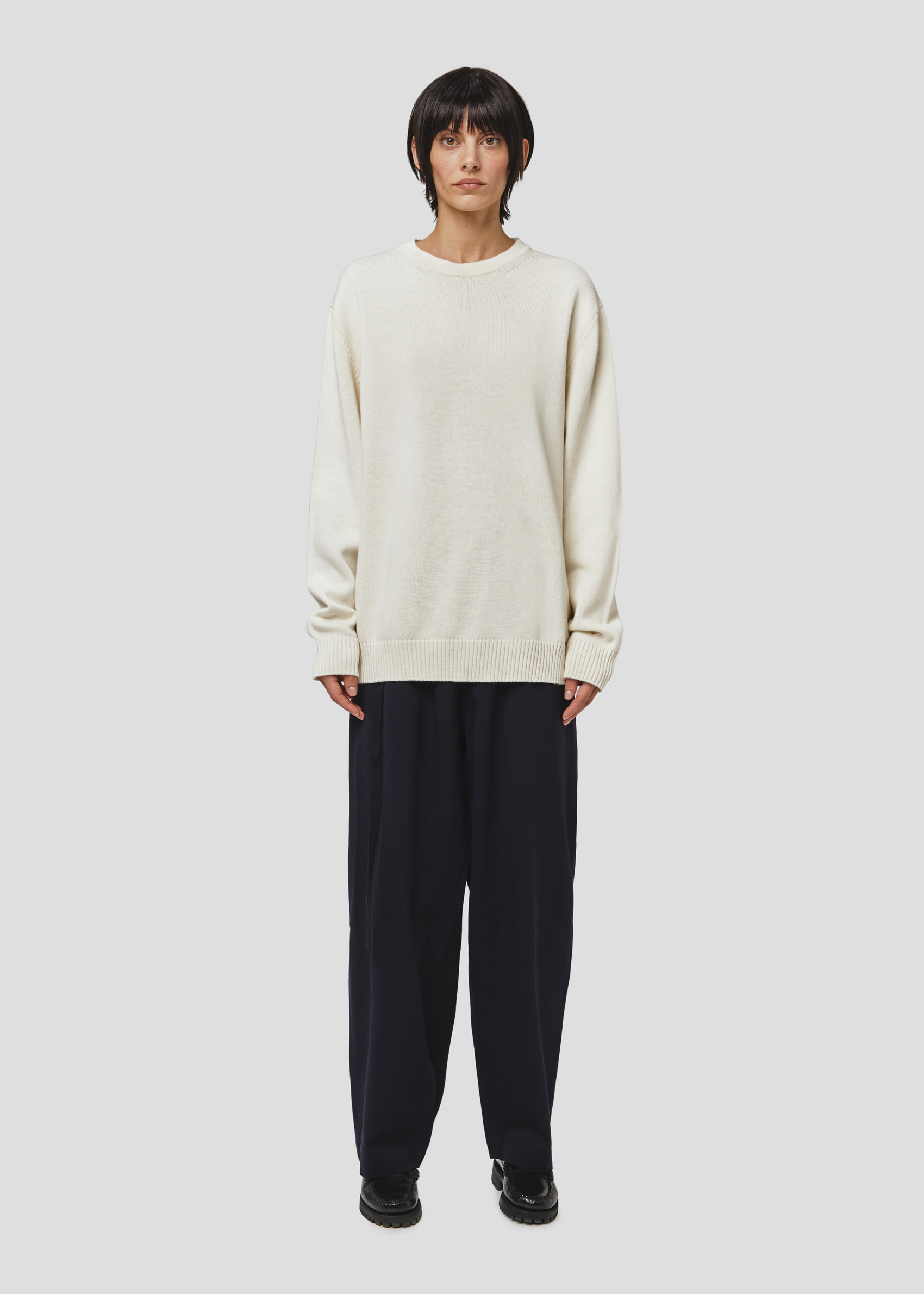 SEVEN GAUGE: PULLOVER GIROCOLLO IN COTONE PANNA