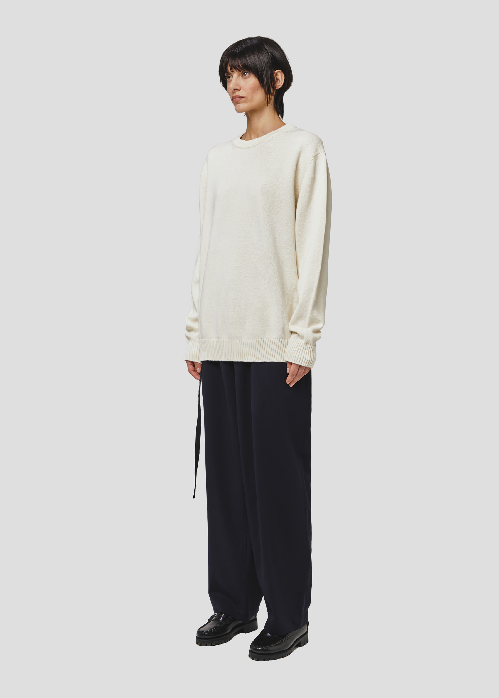 SEVEN GAUGE: PULLOVER GIROCOLLO IN COTONE PANNA