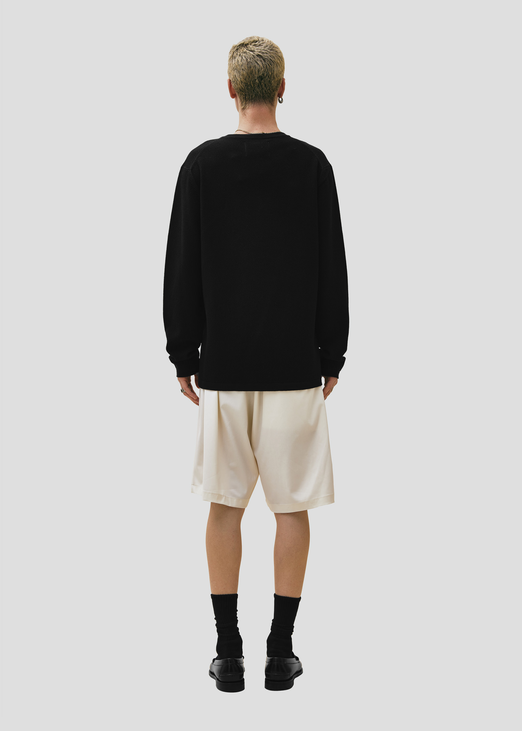 SEVEN GAUGE: PULLOVER GRANA DI RISO SCOLLO A V NERO