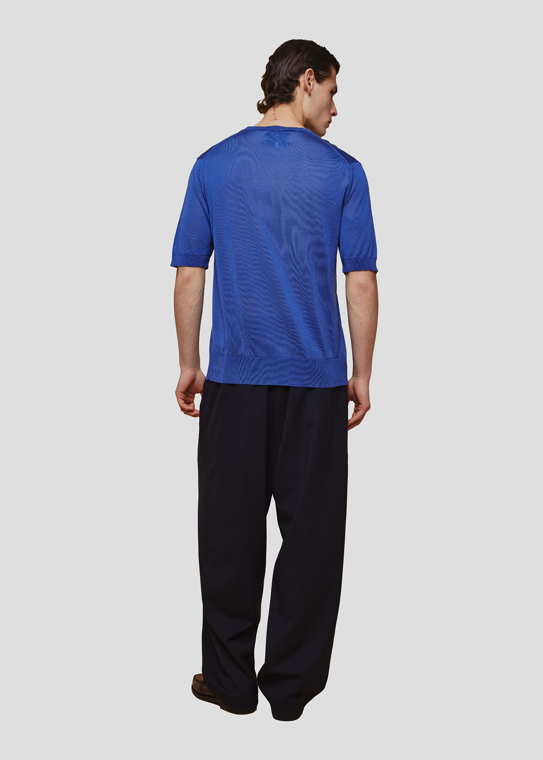 SEVEN GAUGE: PULLOVER LYOCELL GIROCOLLO M/C BLU