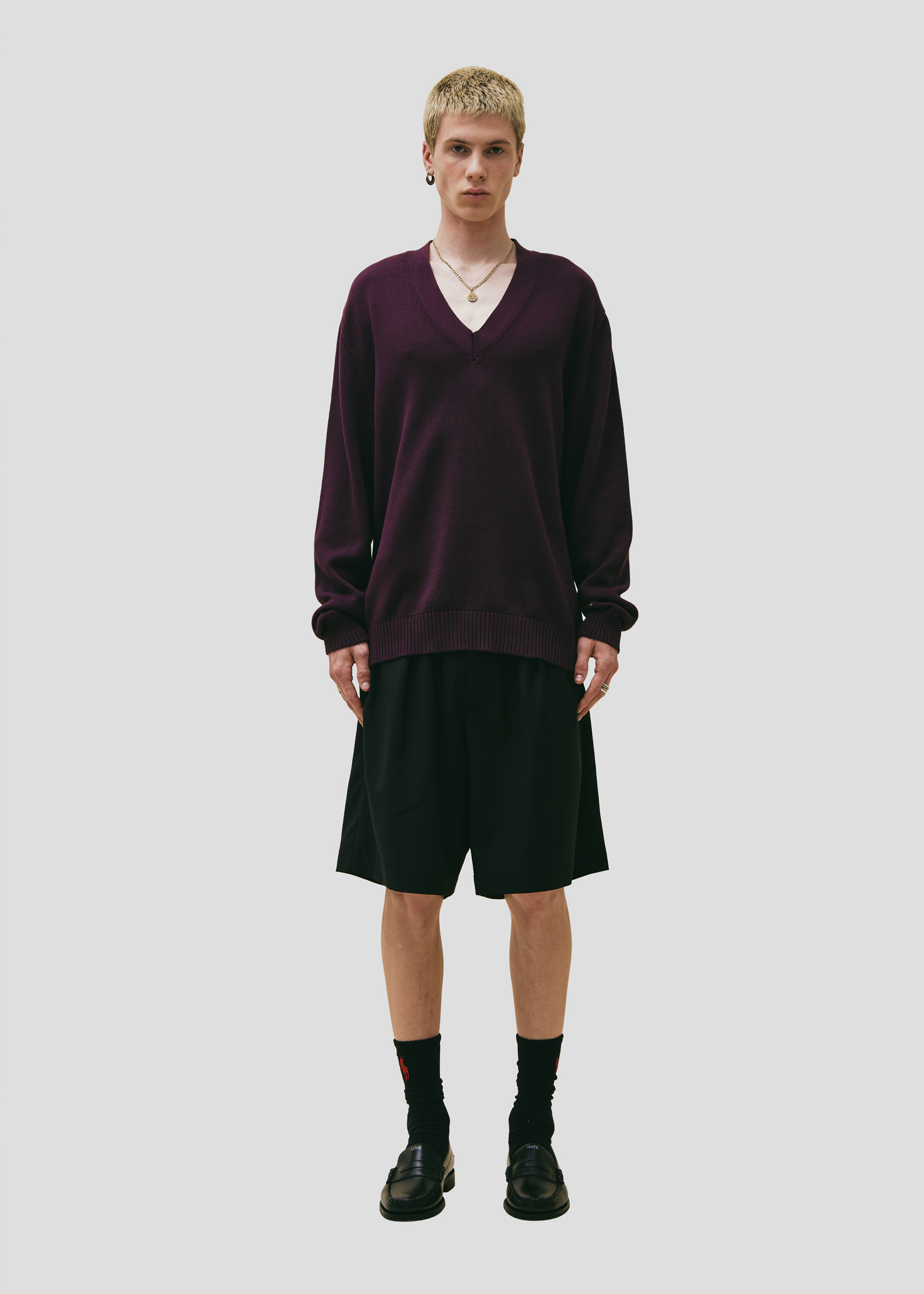 SEVEN GAUGE: PULLOVER SCOLLO IN COTONE AMARONE