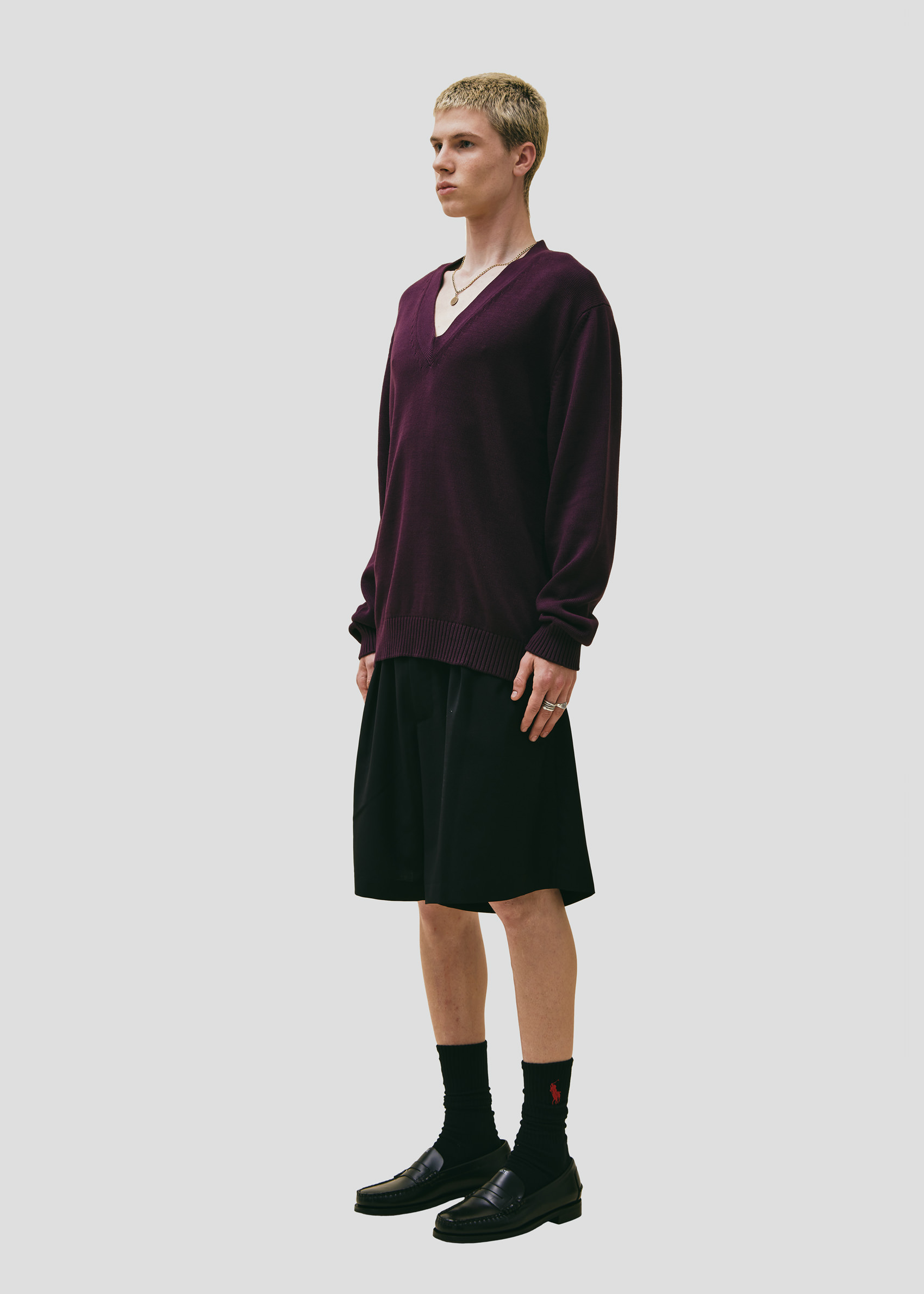 SEVEN GAUGE: PULLOVER SCOLLO IN COTONE AMARONE
