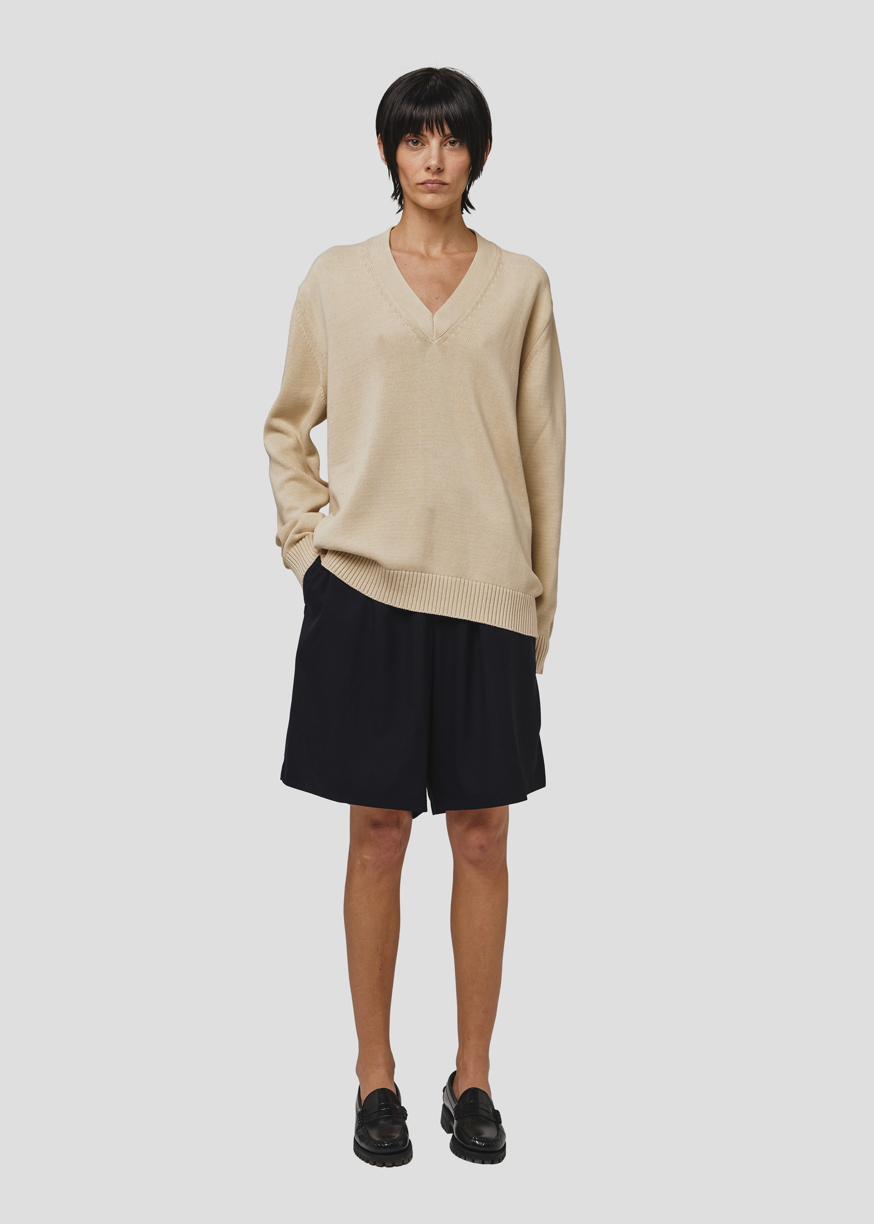 SEVEN GAUGE: PULLOVER SCOLLO A V IN COTONE CORDA