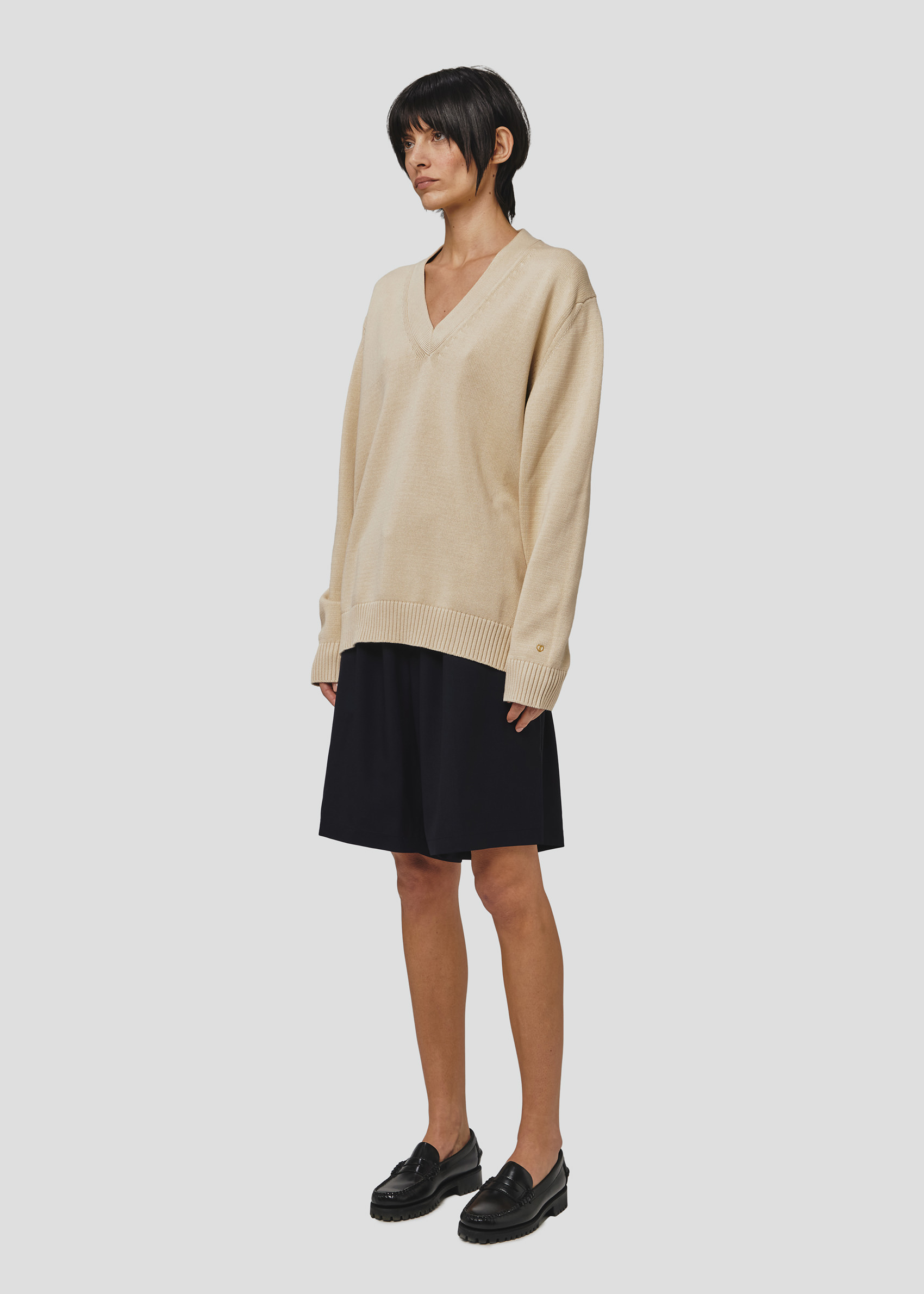 SEVEN GAUGE: PULLOVER SCOLLO A V IN COTONE CORDA