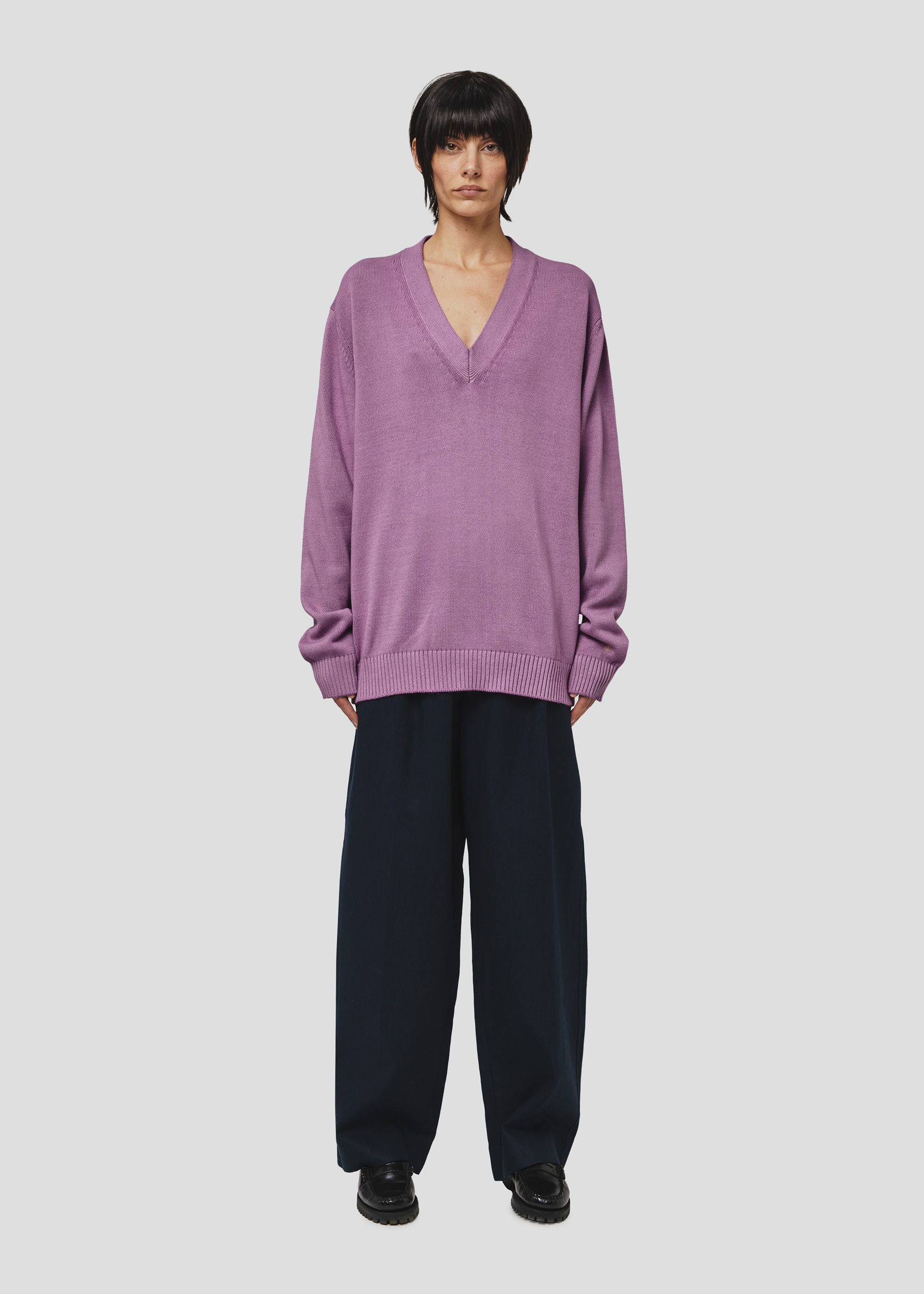 SEVEN GAUGE: PULLOVER SCOLLO A V IN COTONE MALVA