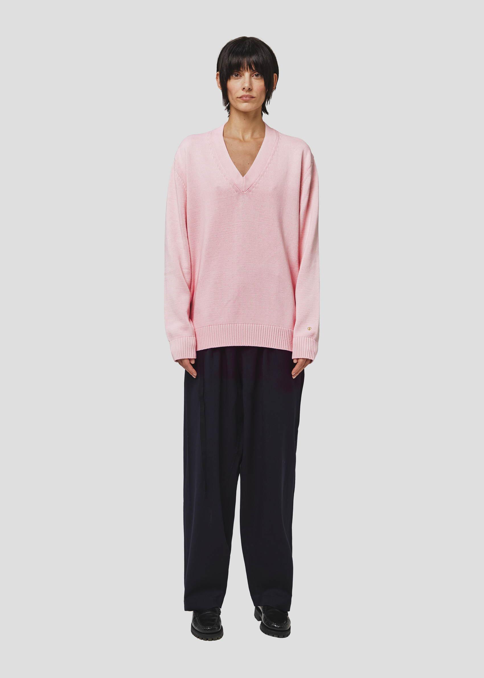 SEVEN GAUGE: PULLOVER SCOLLO A V IN COTONE ROSA
