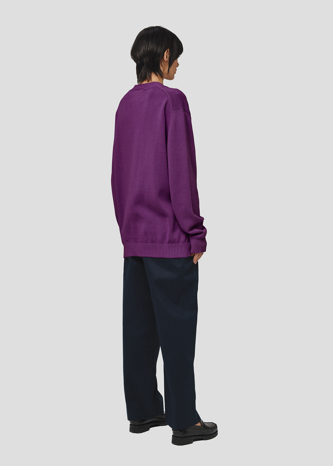 SEVEN GAUGE: PULLOVER SCOLLO A V IN COTONE VIOLA