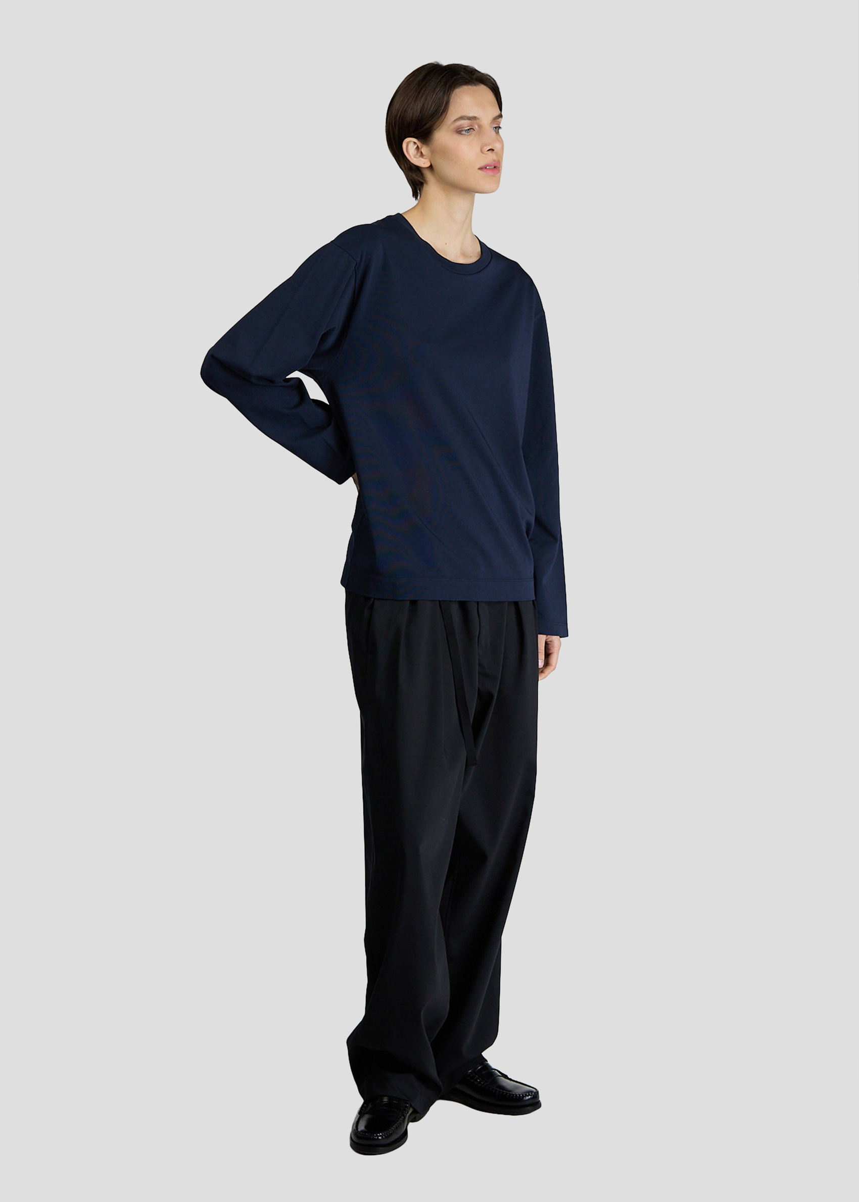 SEVEN GAUGE: T-SHIRT GIROCOLLO MANICA LUNGA HEAVY JERSEY BLU