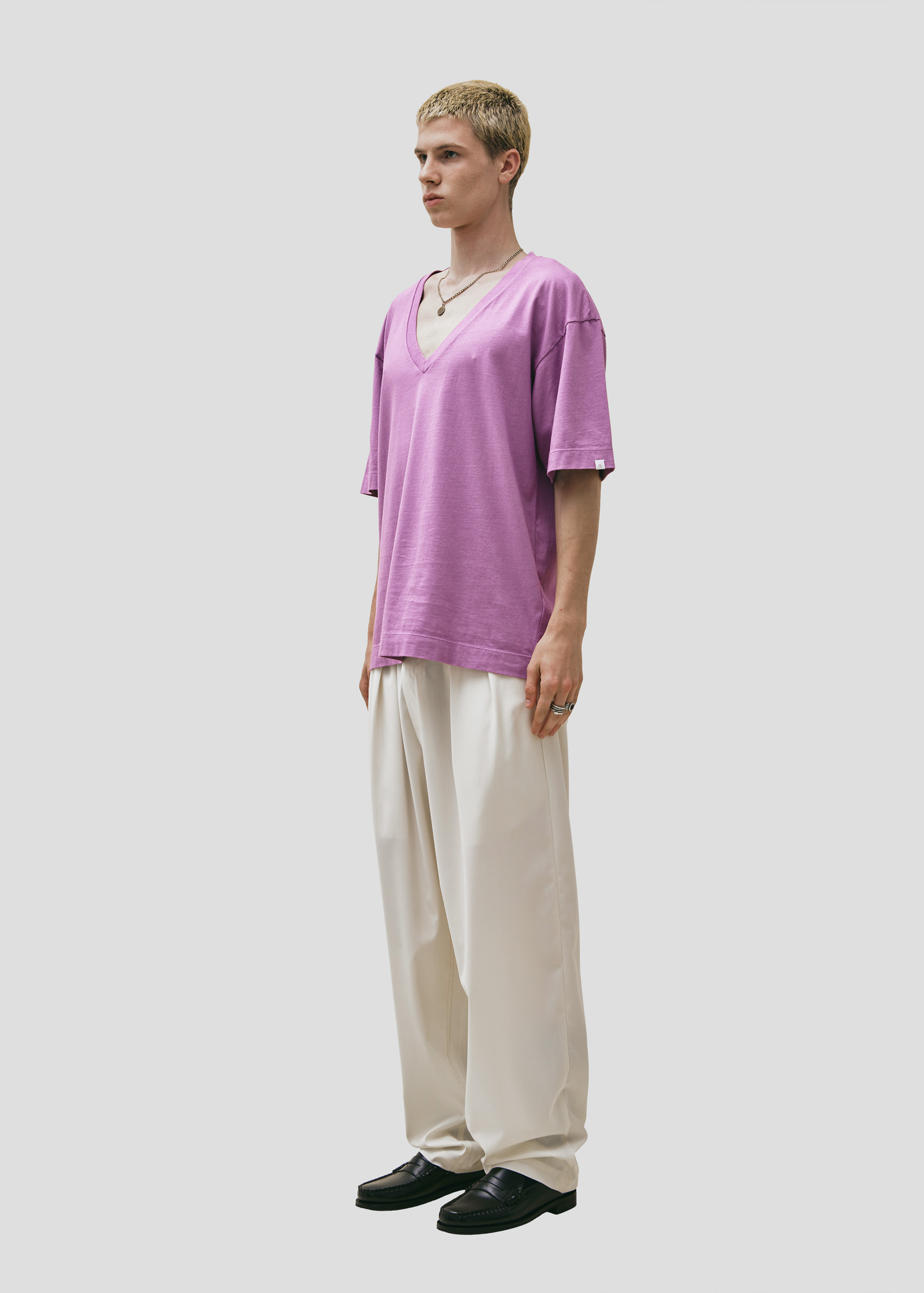 SEVEN GAUGE: T-SHIRT SCOLLO A V MANICA CORTA ROSA ANTICO